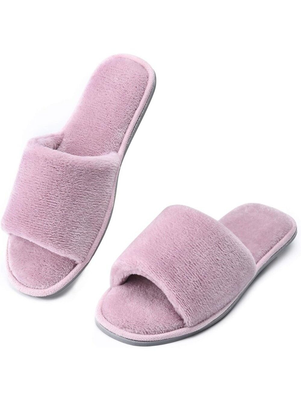 Women's Dark Pink Open Toe Cozy Memory Foam Flannel Breathable Indoor Slippers